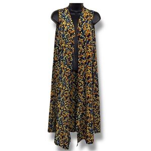 Small LuLaRoe Colorful Duster Vest Floral Leaf Print Sleeveless Vibrant Open